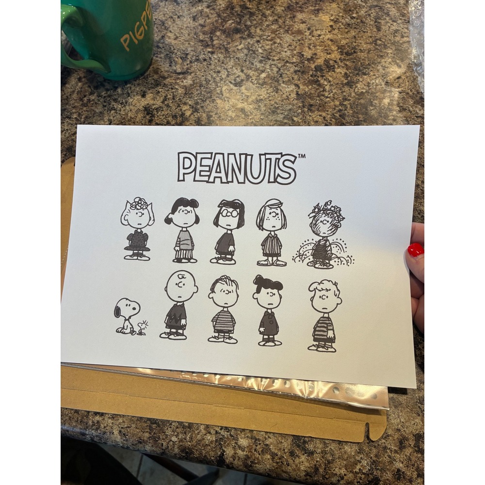 Peanuts Gang Character Art Print Black White Snoopy Charlie Brown 11.5x8.25